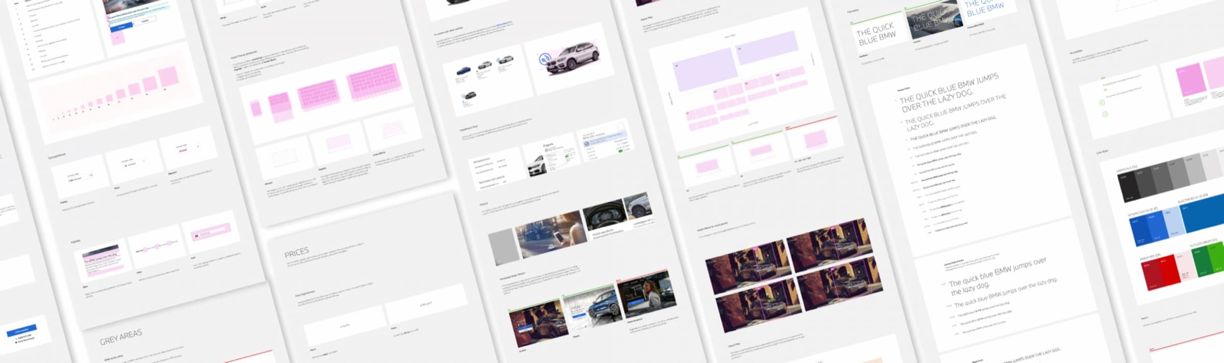 Übersicht der Designsystem-Guidelines mit Komponenten, Bildwelt und Farbpaletten.